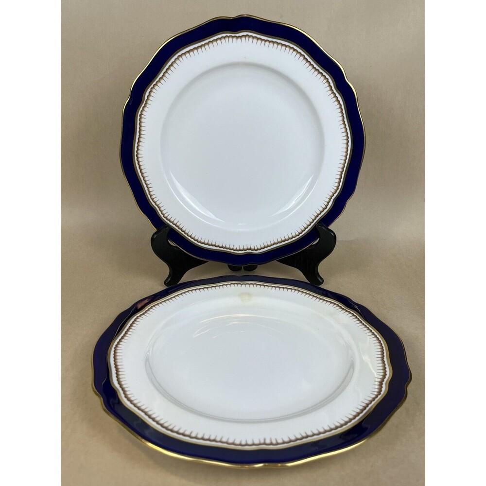 2 HTF Antique Spode Copeland Cobalt‎ Blue Gold Trim R7767 Dinner Plate 9 3/4”